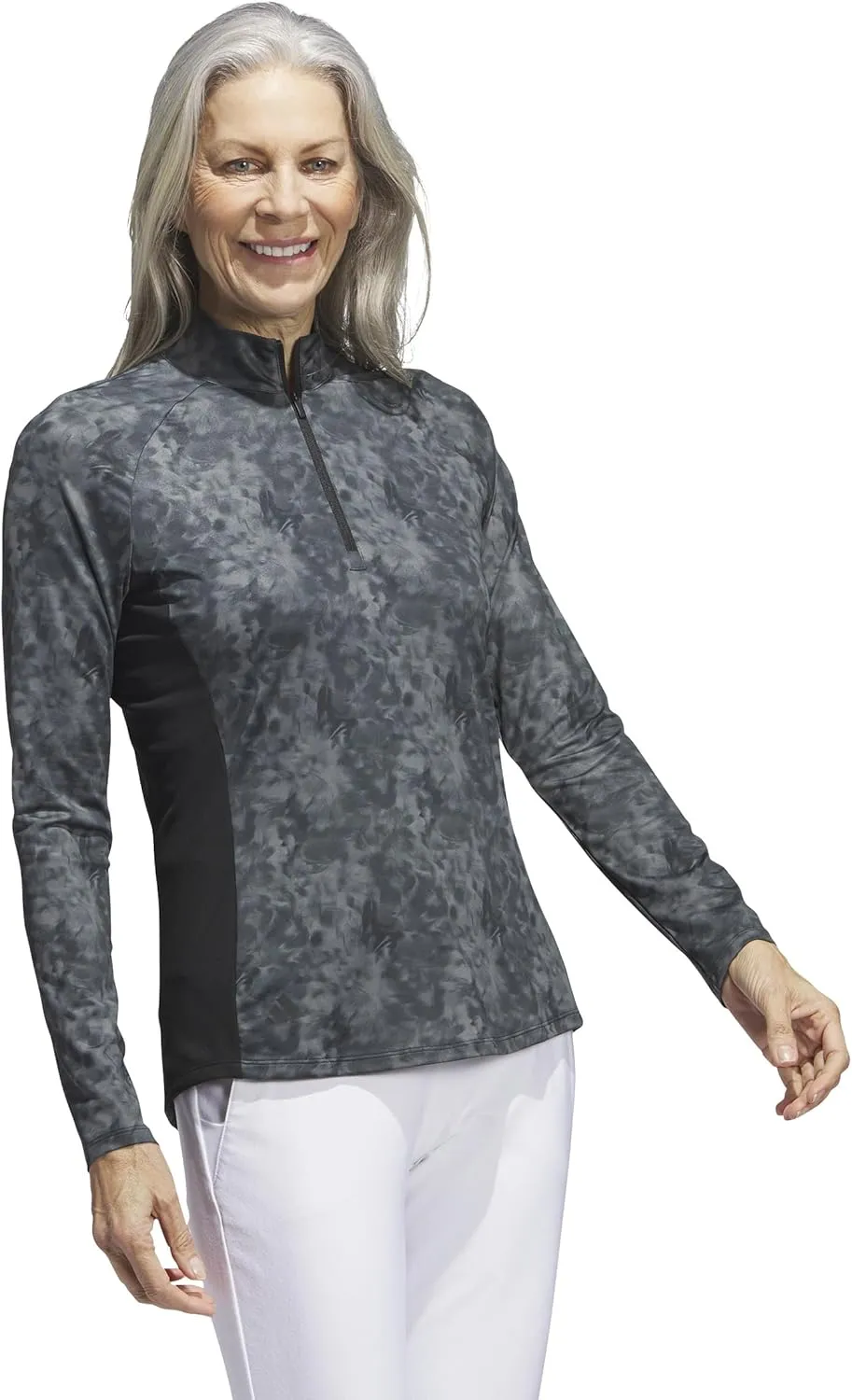 adidas Women's Essentials Long Sleeve Printed Mock Golf Polo Shirt