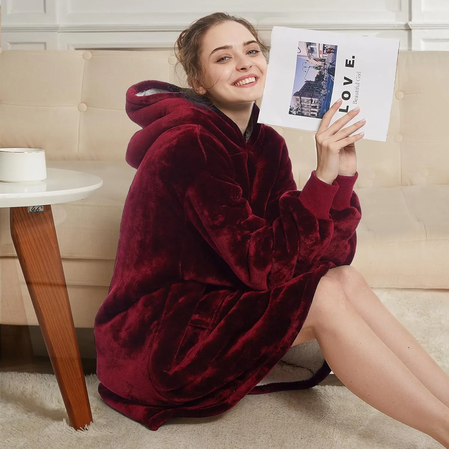Aemilas Wearable Blanket Hoodie - Warm Sherpa Blanket Sweatshirt as Gifts for Adult Women Mom Men, One Size Fits All