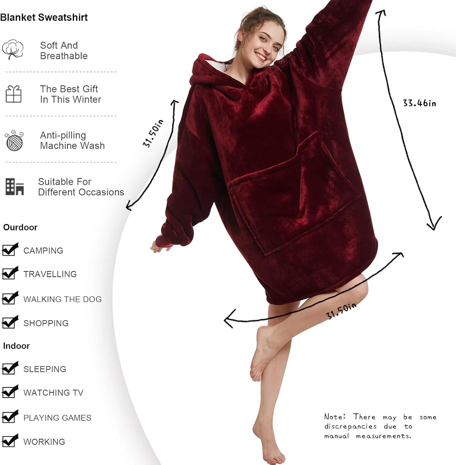 Aemilas Wearable Blanket Hoodie - Warm Sherpa Blanket Sweatshirt as Gifts for Adult Women Mom Men, One Size Fits All
