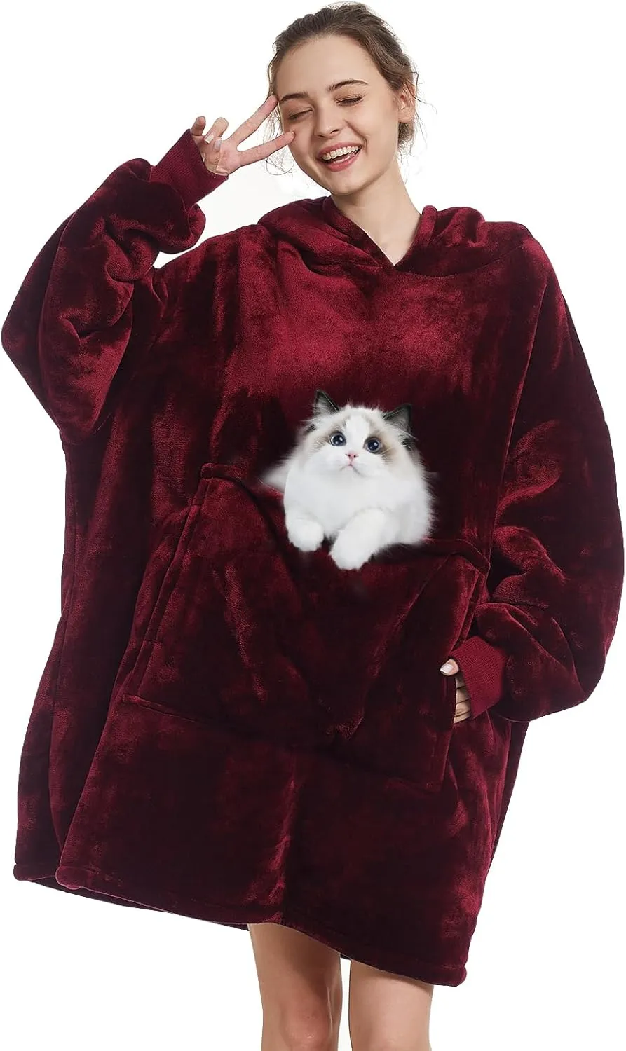Aemilas Wearable Blanket Hoodie - Warm Sherpa Blanket Sweatshirt as Gifts for Adult Women Mom Men, One Size Fits All
