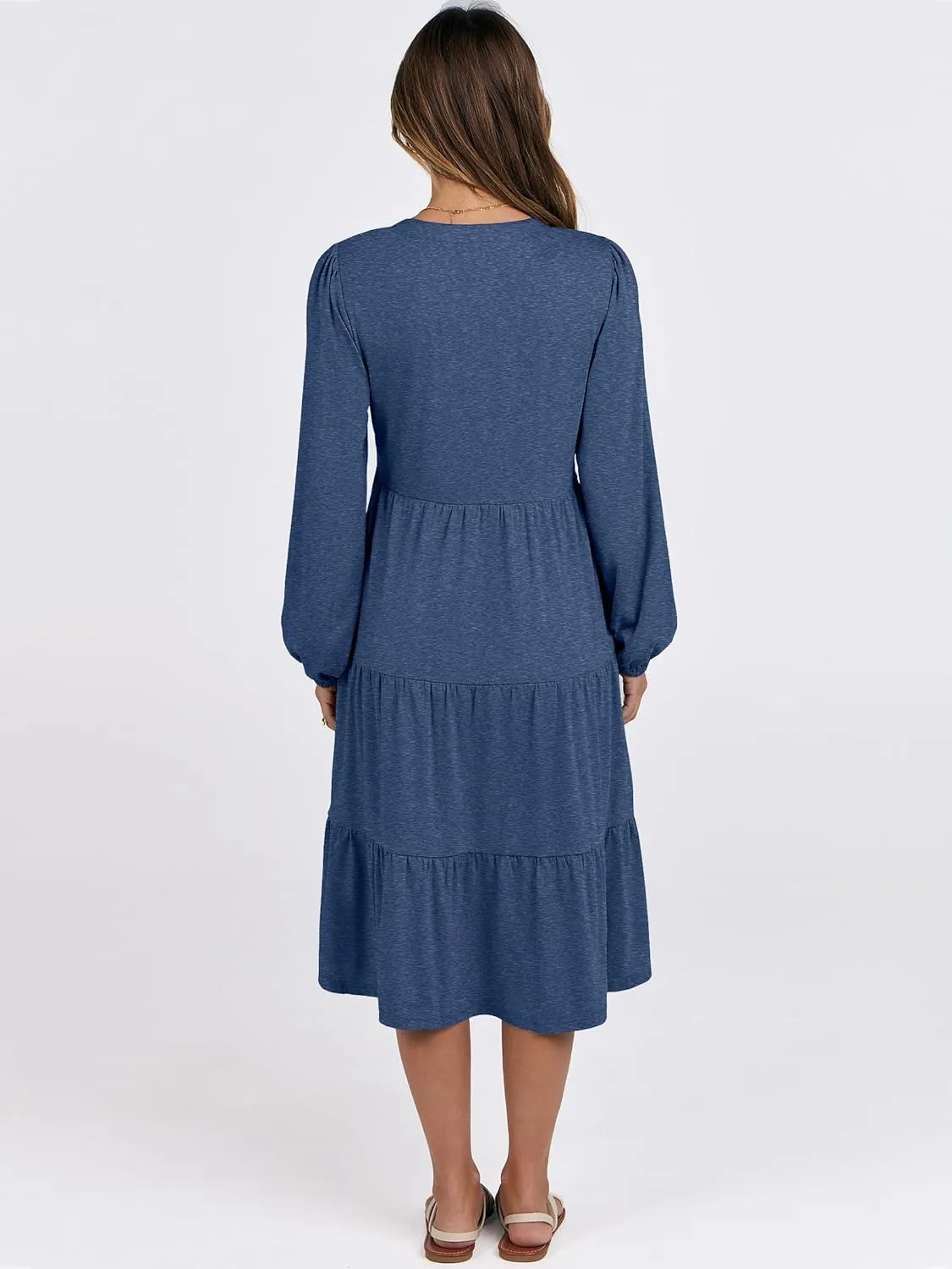 ANRABESS Long Sleeve Dress for Women V Neck 2025 Spring Fashion Casual Loose Fit Flowy Swing Tiered Vacation Dresses