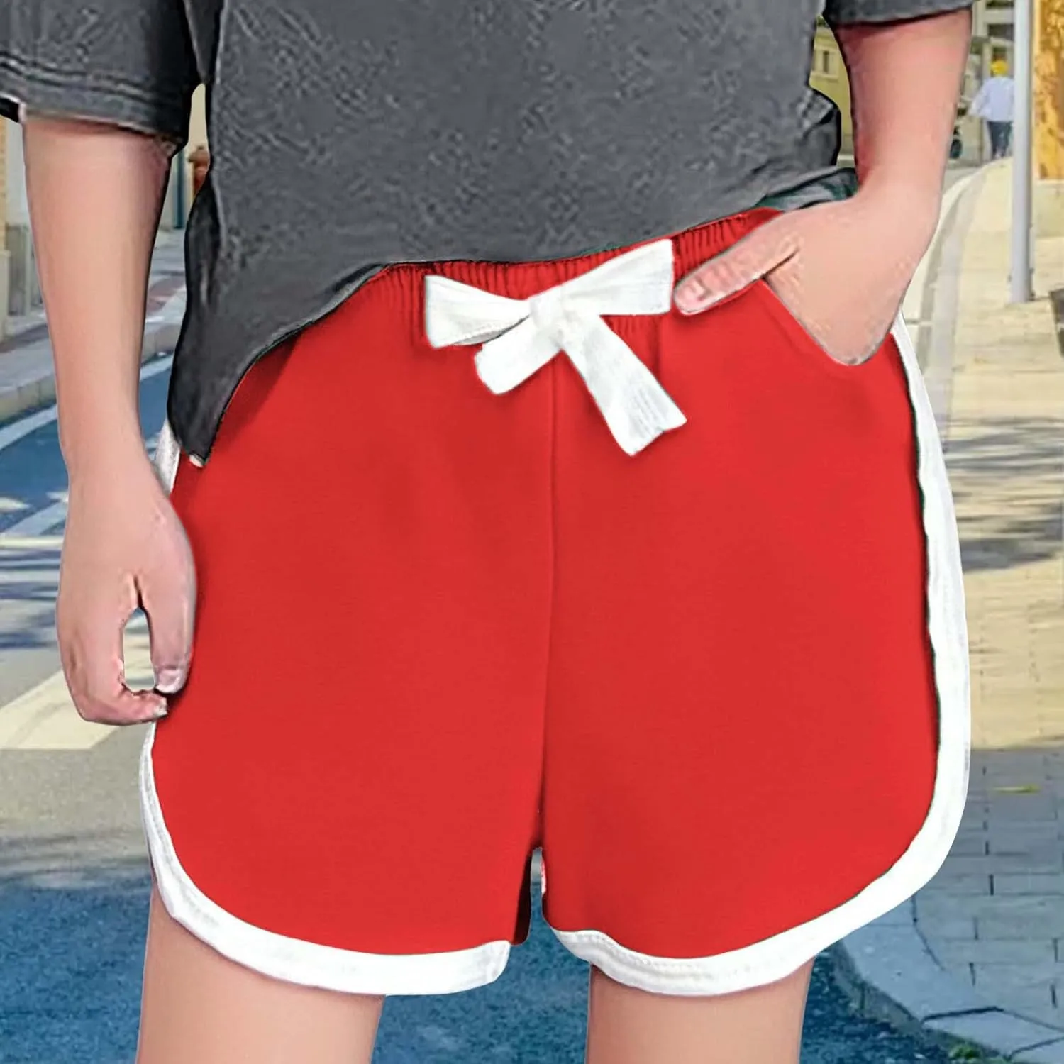 Athletic Shorts for Girls Adjustable Drawstring Lightweight Breathable Running Shorts Summer Youth Cycling Pants