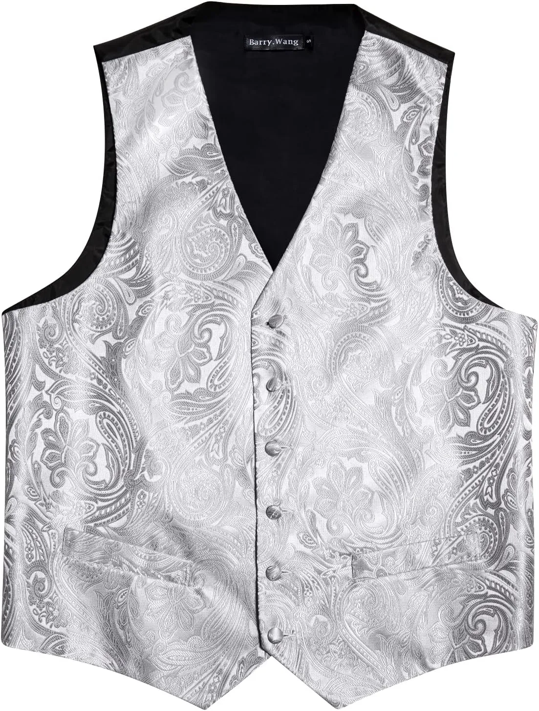 Barry.Wang Formal Men Flower Vest Paisley Jacquard Silk Ties Suit Waistcoat Set Wedding 5PCS
