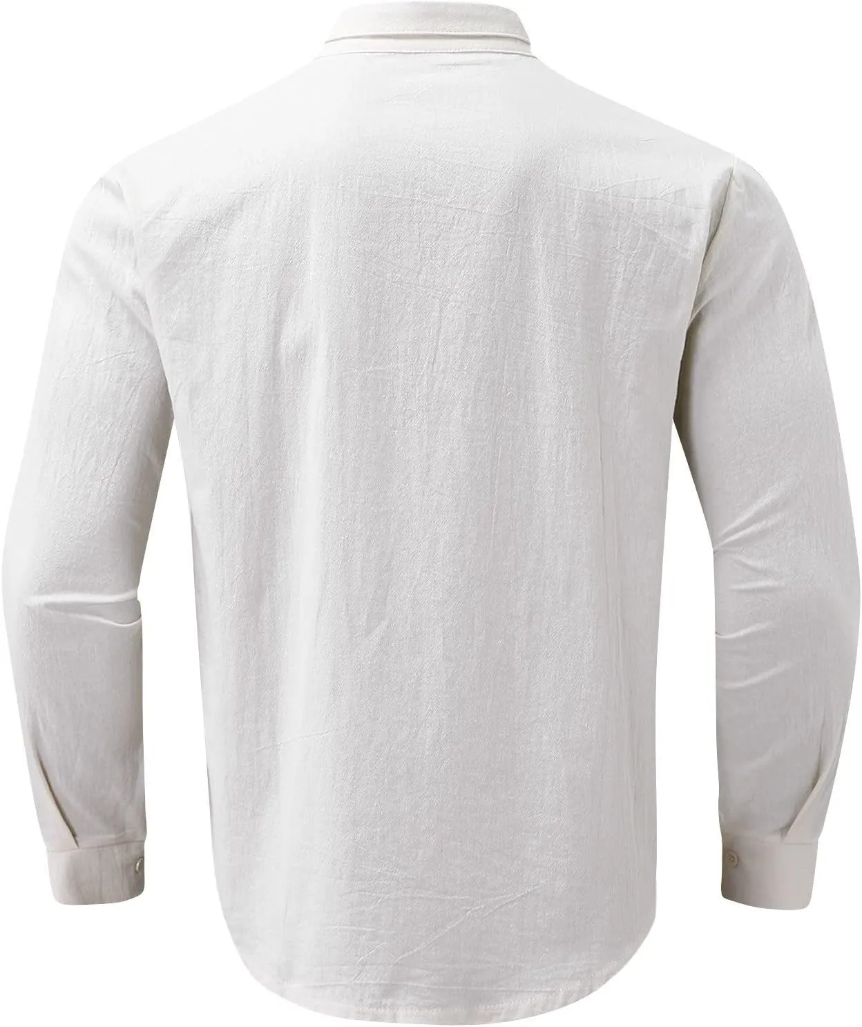 Casual Long Sleeve Linen Shirt Mens Roll Sleeve Hawaiian Wedding Camping Party T-Shirts Beach Vacation Summer Tees