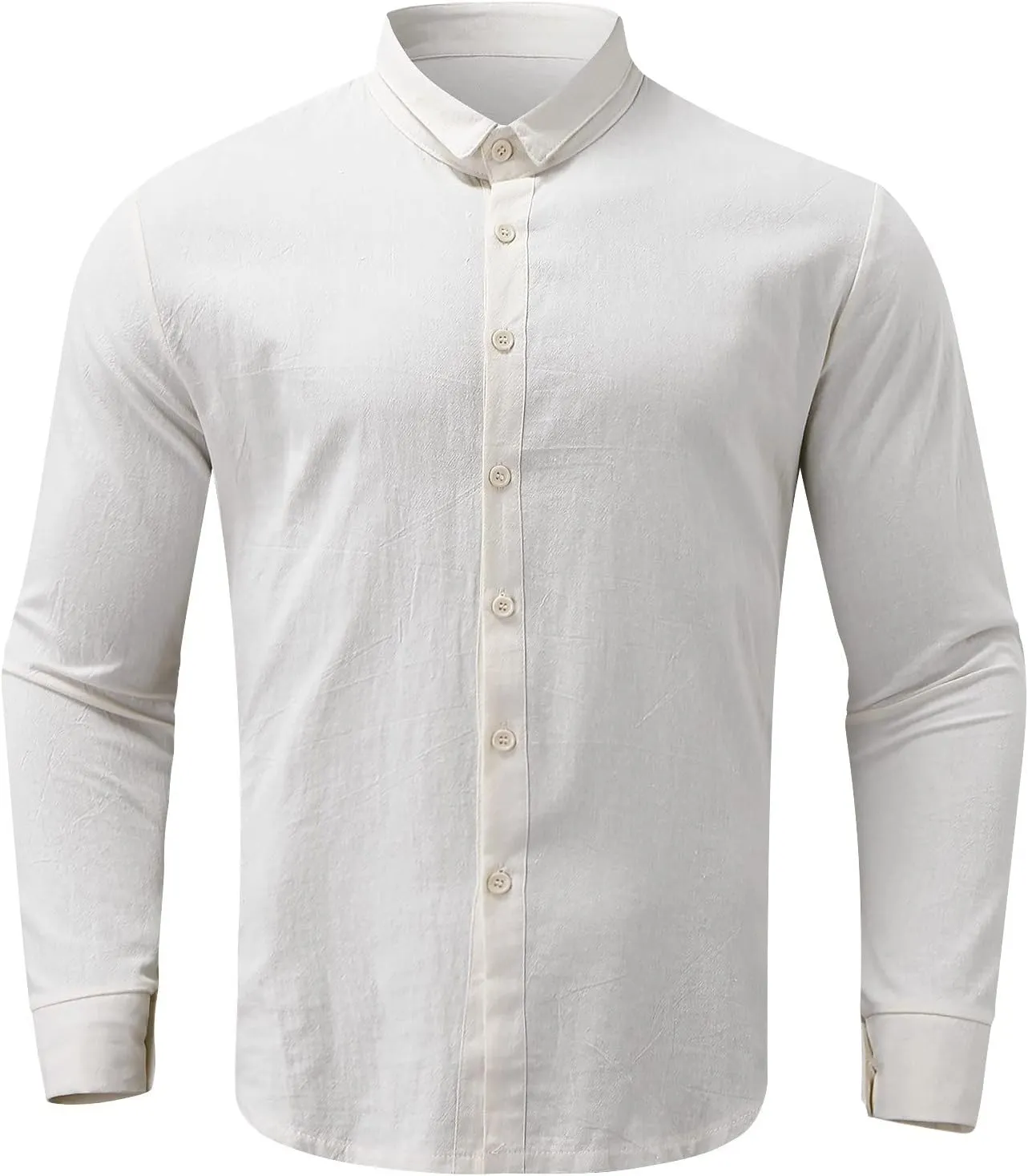 Casual Long Sleeve Linen Shirt Mens Roll Sleeve Hawaiian Wedding Camping Party T-Shirts Beach Vacation Summer Tees