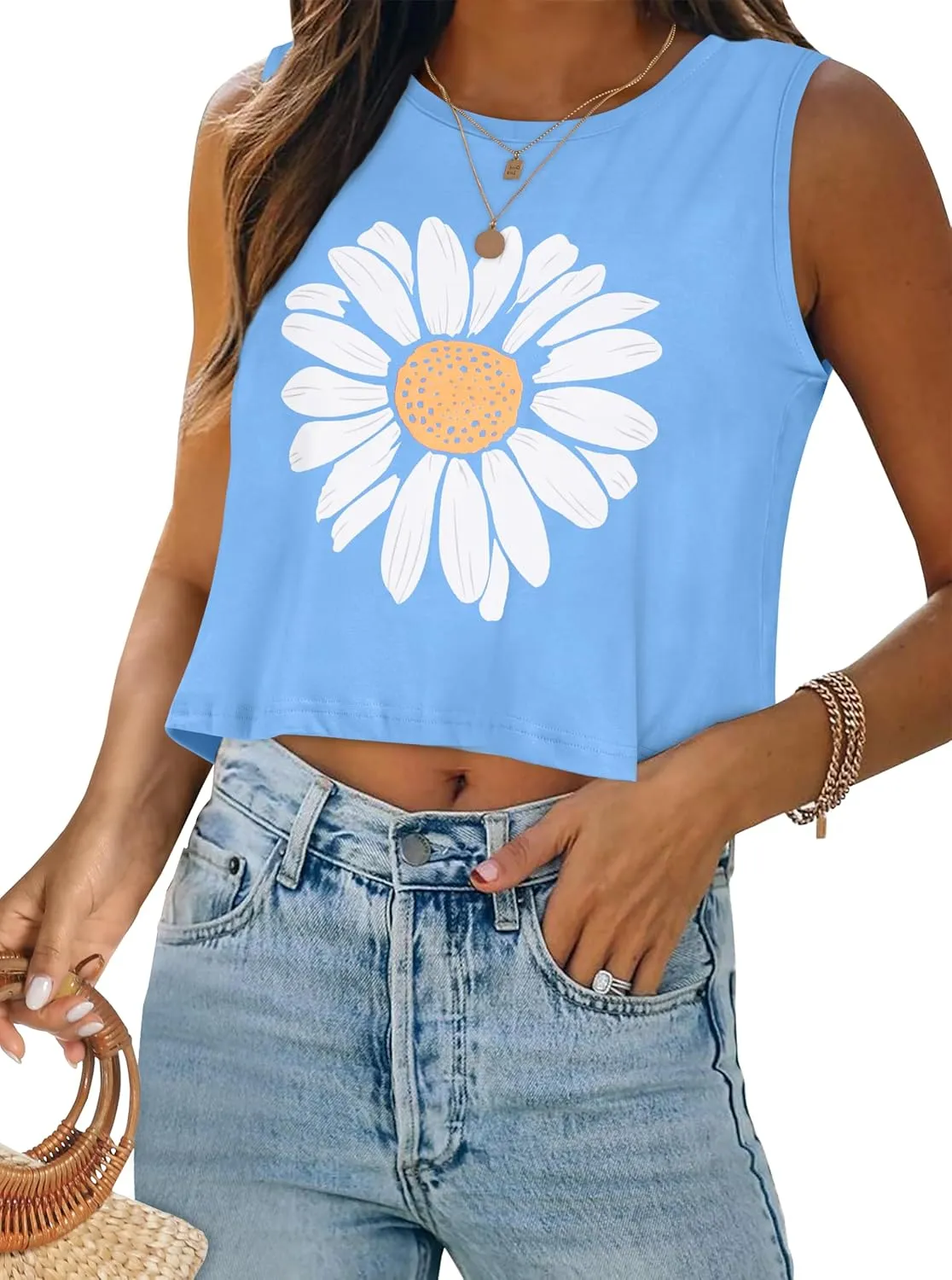 Crop Tops for Women Tank Summer Casual Sleeveless Loose Fit Basic Shirts