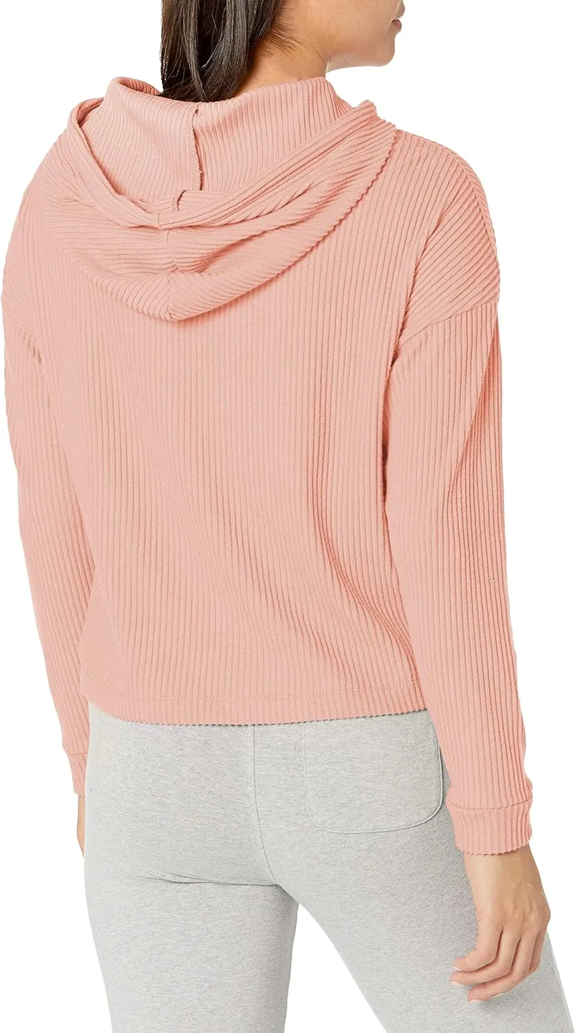 Danskin Women's Rib Knit Crop Pullover Hoodie