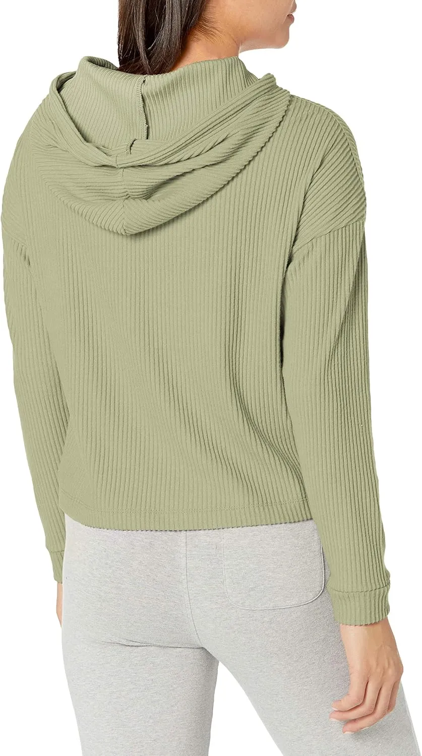 Danskin Women's Rib Knit Crop Pullover Hoodie