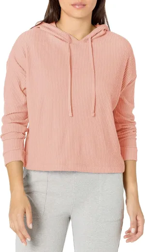 Danskin Women's Rib Knit Crop Pullover Hoodie