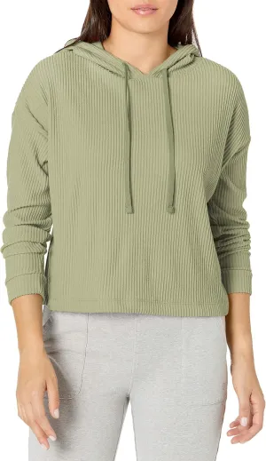 Danskin Women's Rib Knit Crop Pullover Hoodie