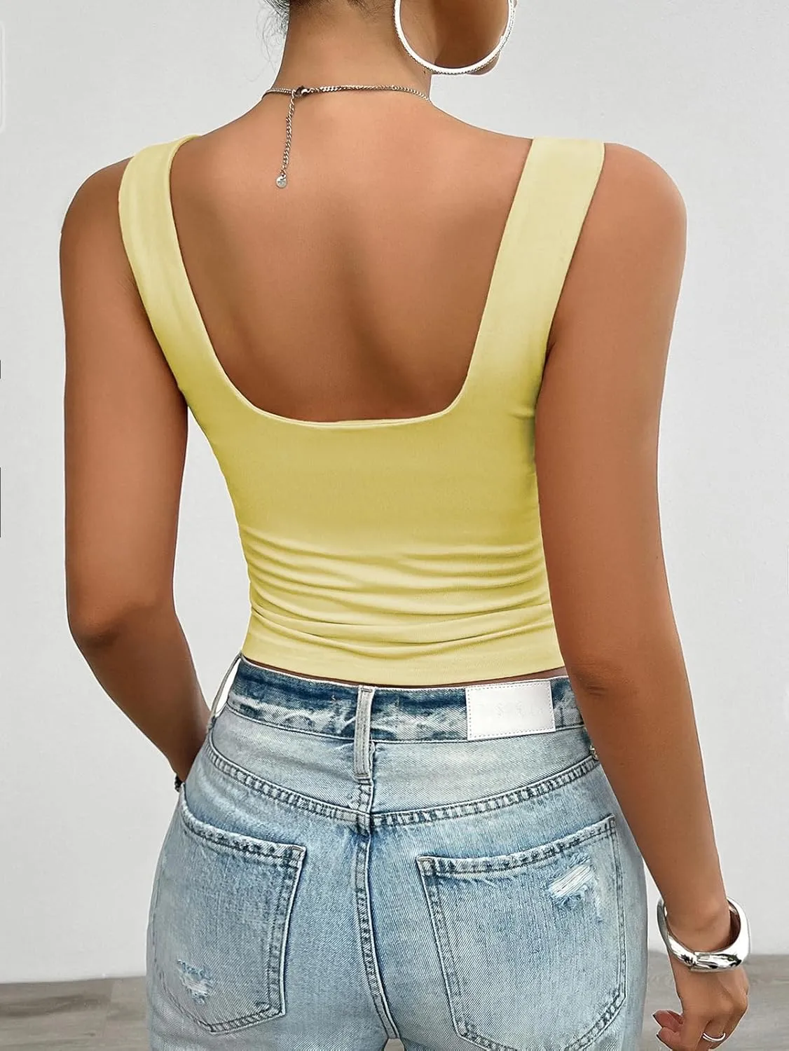 DJT Womens Sexy Backless Sleeveless Ruched Tank Tops Going Out Crop Tops Summer Y2K Girls Basic Cute Camis Clothes