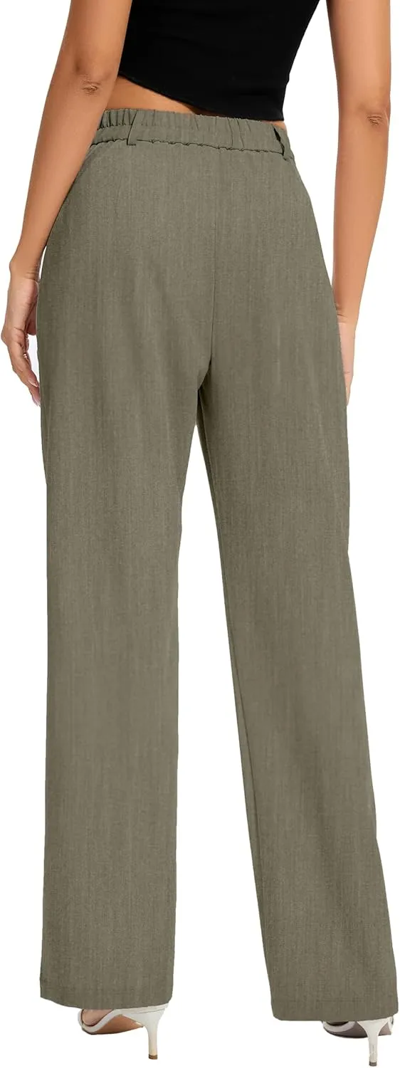 FUNYYZO Women Long Dress Pants High Waisted Work Pants Dressy Casual Straight Leg Elastic Waist Trousers