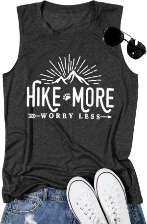 Hiking Shirt for Women Adventure Mountain Graphic Athletic Shirts Funny Hike More Worry Less Tee Tops