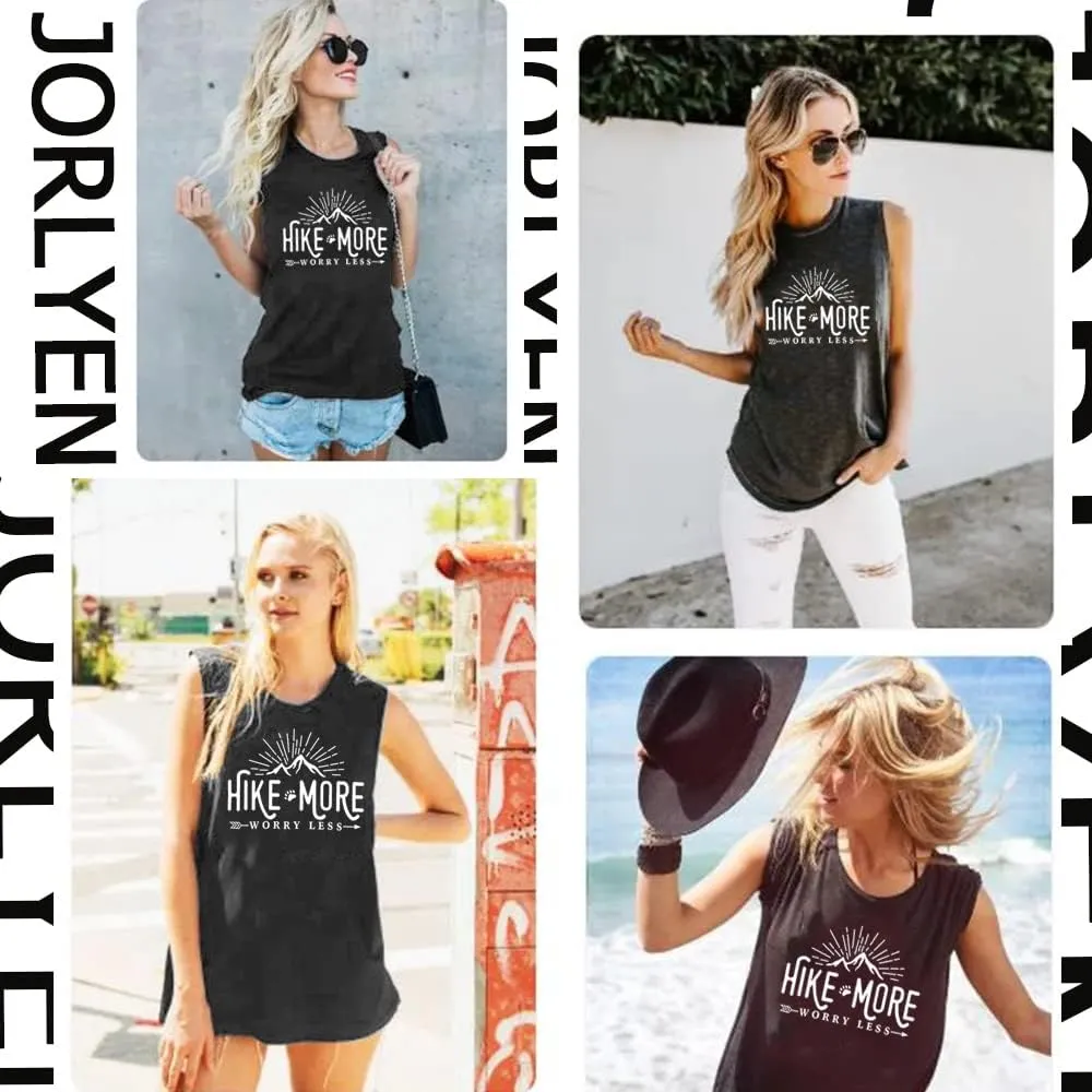 Hiking Shirt for Women Adventure Mountain Graphic Athletic Shirts Funny Hike More Worry Less Tee Tops