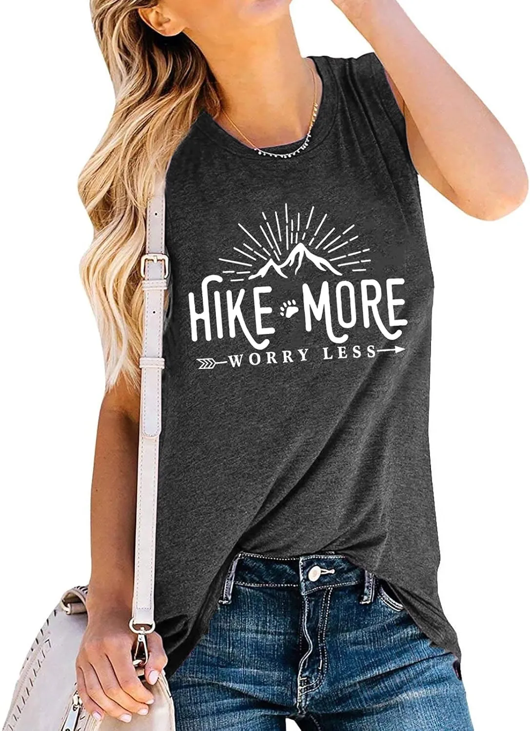 Hiking Shirt for Women Adventure Mountain Graphic Athletic Shirts Funny Hike More Worry Less Tee Tops