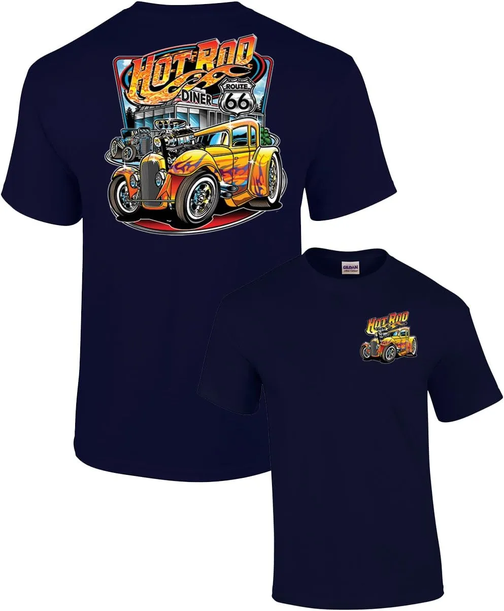 Hot Rod Diner Muscle Car Adult Tee Shirt Black