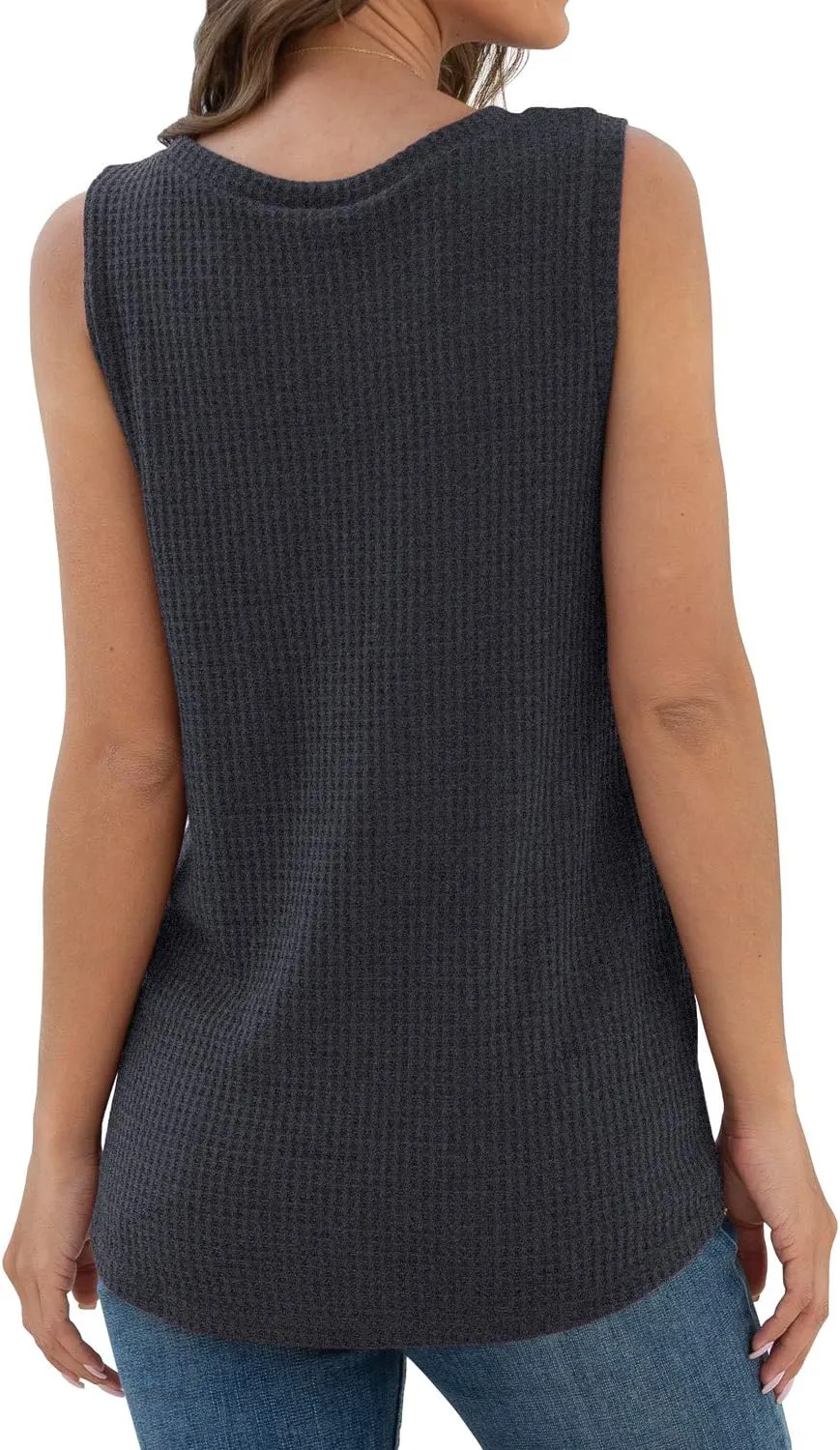 IWOLLENCE Womens Waffle Knit Tank Tops Casual Blouse Sleeveless Cute Twist Knot Tunic