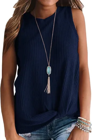IWOLLENCE Womens Waffle Knit Tank Tops Casual Blouse Sleeveless Cute Twist Knot Tunic
