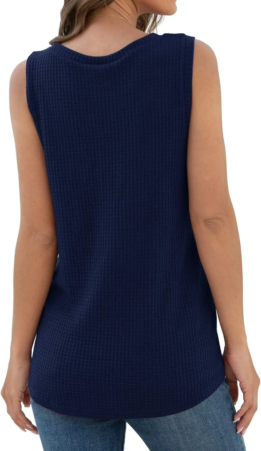 IWOLLENCE Womens Waffle Knit Tank Tops Casual Blouse Sleeveless Cute Twist Knot Tunic