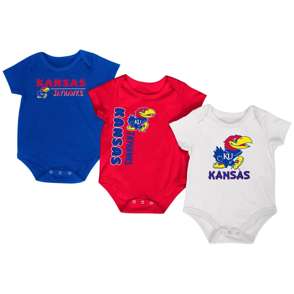 Kansas Jayhawks Colosseum Crimson Blue White Infant One Piece Outfits - 3 Pack