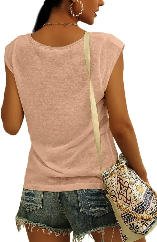 Langwyqu Womens' Cap Sleeve Casual Loose Fit Basic Shirts Tank Tops