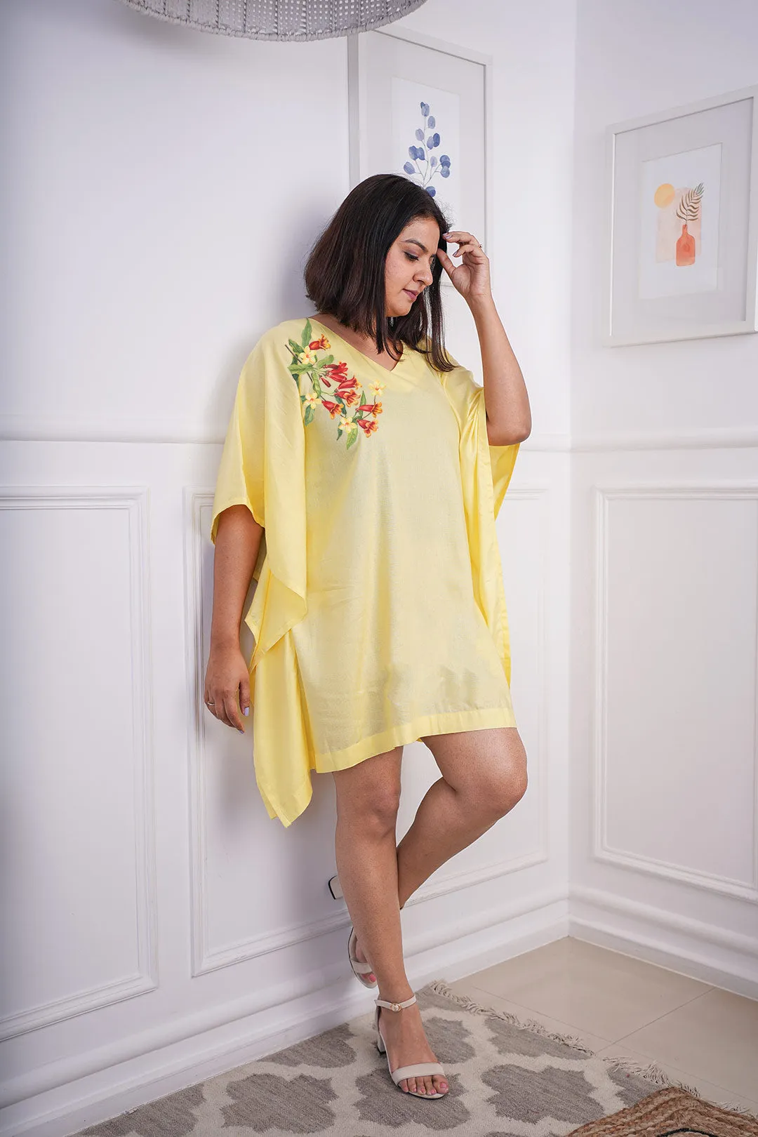 Lemon Rayon Kaftan - Detailed