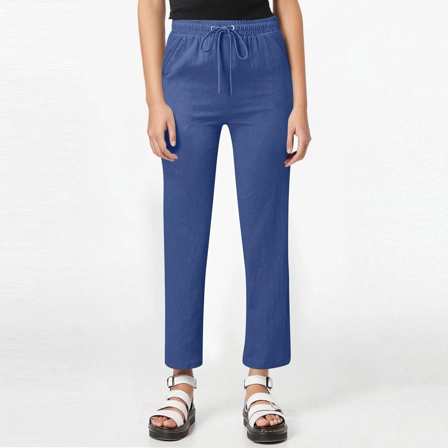 Linen Pants for Women High Waisted Loose Straight Leg Trousers Casual Summer Dress Pants Lounge Trousers with Pockets