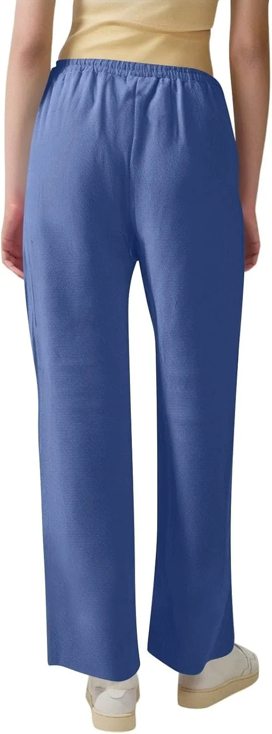 Linen Pants for Women High Waisted Loose Straight Leg Trousers Casual Summer Dress Pants Lounge Trousers with Pockets