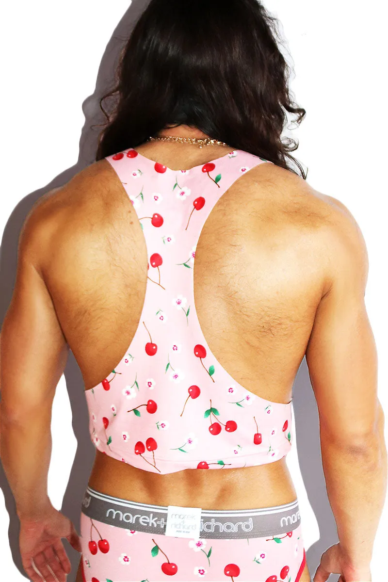 Maraschino Cherry Stem Crop Racerback Tank- Pink