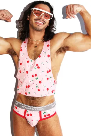 Maraschino Cherry Stem Crop Racerback Tank- Pink