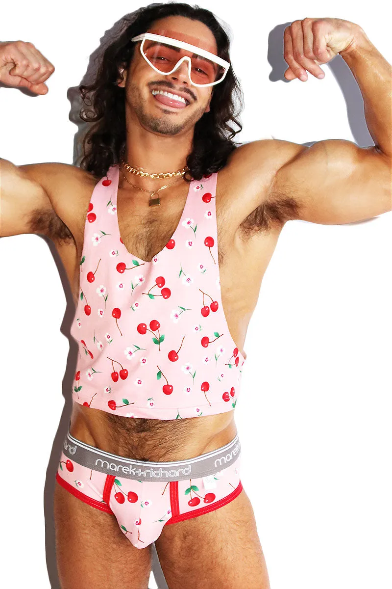 Maraschino Cherry Stem Crop Racerback Tank- Pink