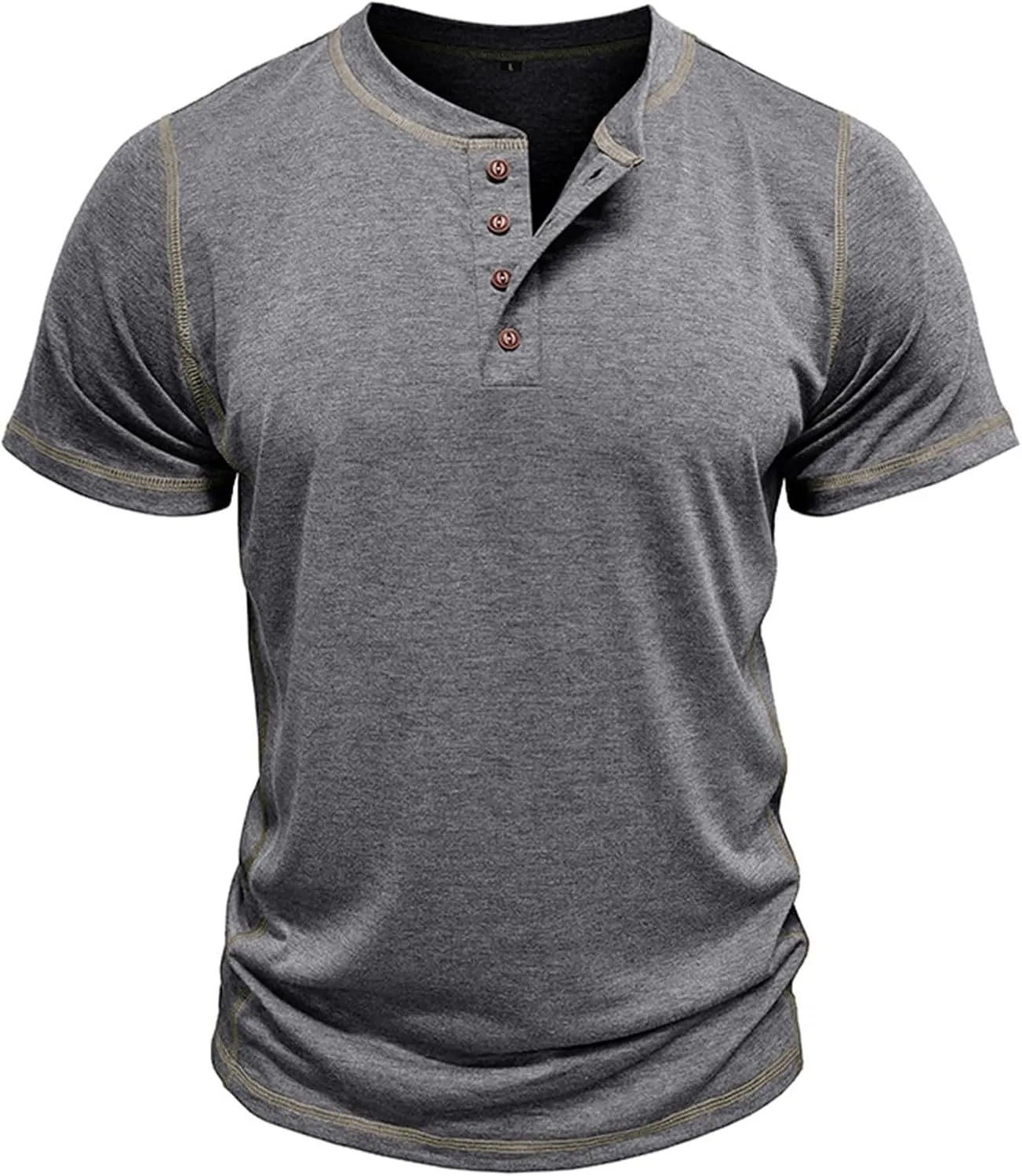 Mens Fashion Henley Shirt Short Sleeve Lightweight Cotton Gym Workout Fitness T-Shirts Button Pullover Summer Tees