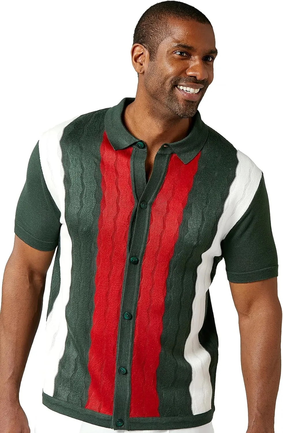 Mens Short Sleeve Knit Sports Shirt - Modern Polo Vintage Classics: Mlange Panel
