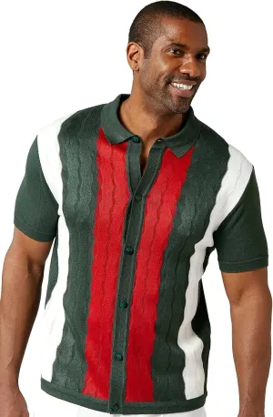 Mens Short Sleeve Knit Sports Shirt - Modern Polo Vintage Classics: Mlange Panel