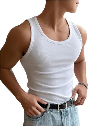 Men's Summer Tank Top Scoop Neck Knit Gym Workout Muscle Tank Undershirt Sleeveless Shirts