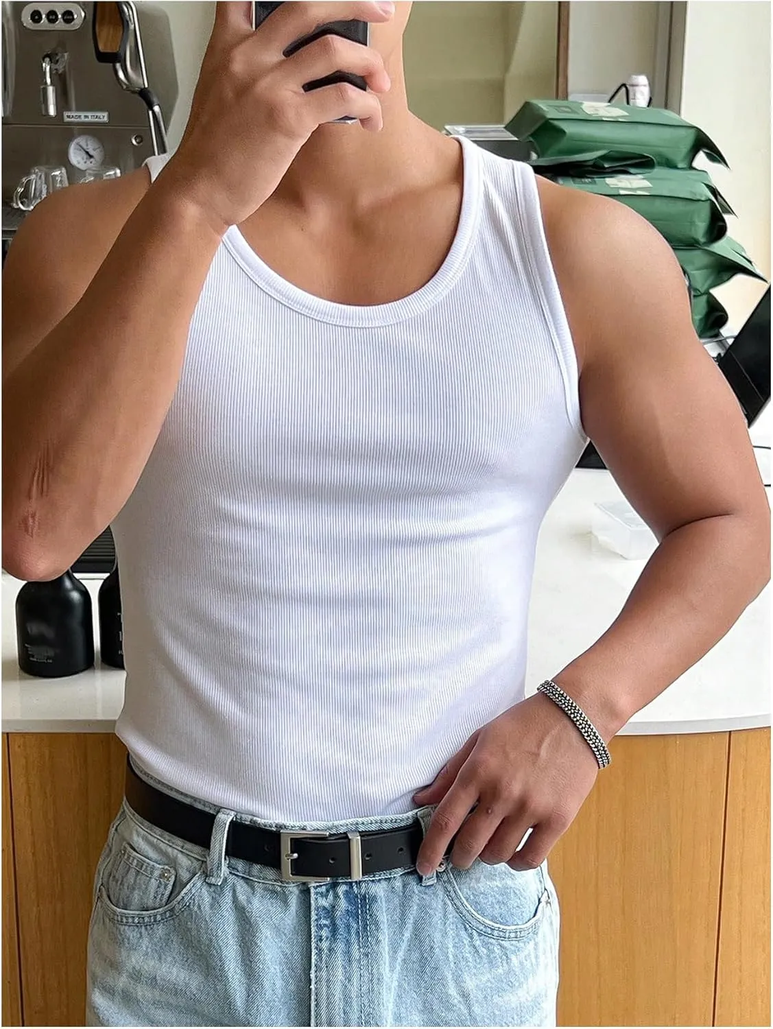 Men's Summer Tank Top Scoop Neck Knit Gym Workout Muscle Tank Undershirt Sleeveless Shirts