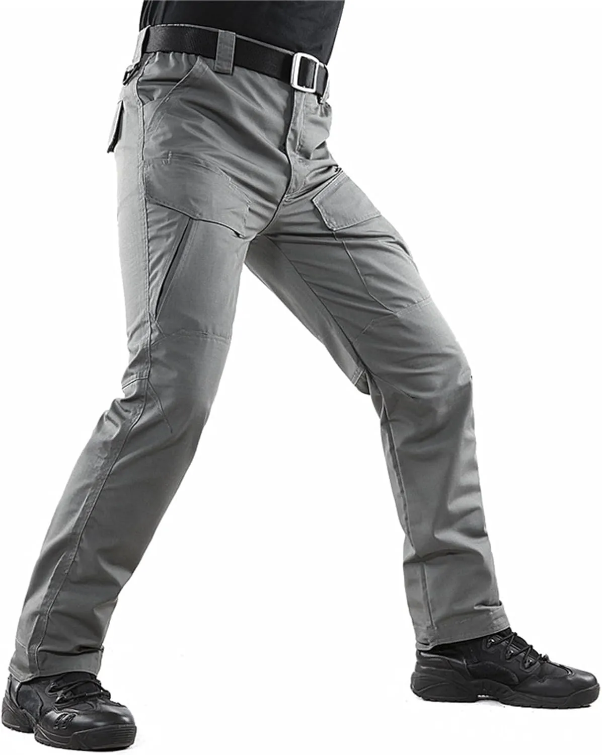 Men's Workout Cargo Pants Utility Elastic Waist Pockets Resistant Relaxed Fit Tactical Pants Stretch Jogging Sweatpants
