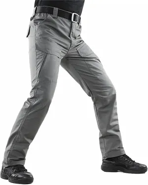 Men's Workout Cargo Pants Utility Elastic Waist Pockets Resistant Relaxed Fit Tactical Pants Stretch Jogging Sweatpants