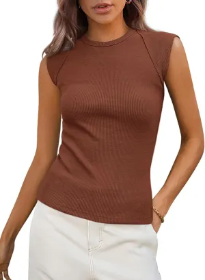 PRETTYGARDEN Women's Tank Tops 2025 Summer Casual Ribbed Cap Sleeve Slim Fitted Knit Basic Tee Shirts Trendy Fashion Clothes