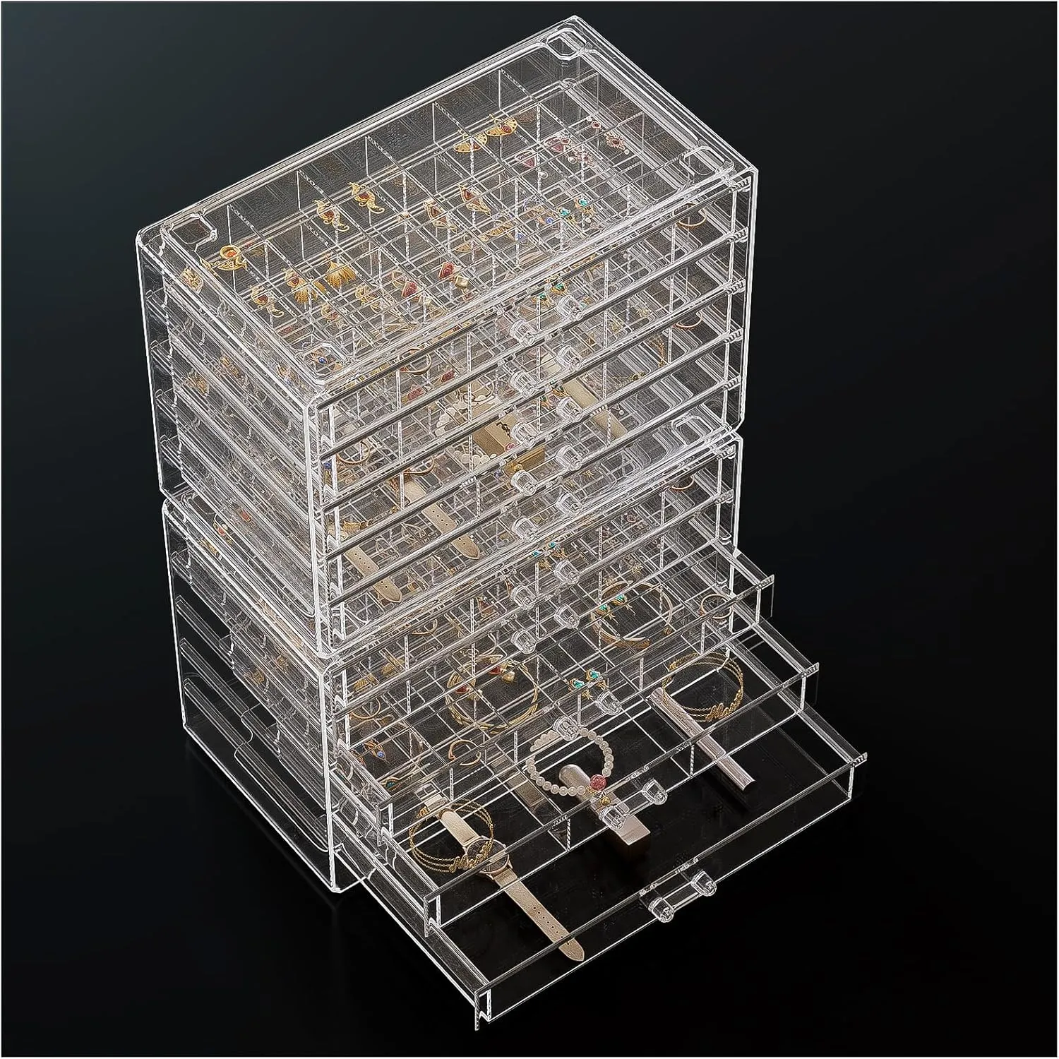 ProCase Acrylic Earrings Holder Organizer Box, Large Clear Earring Jewelry Storage Organizer Box Transparent Stackable Drawers Jewelry Display for Earrings Necklace Bracelets Rings - 10 Layers