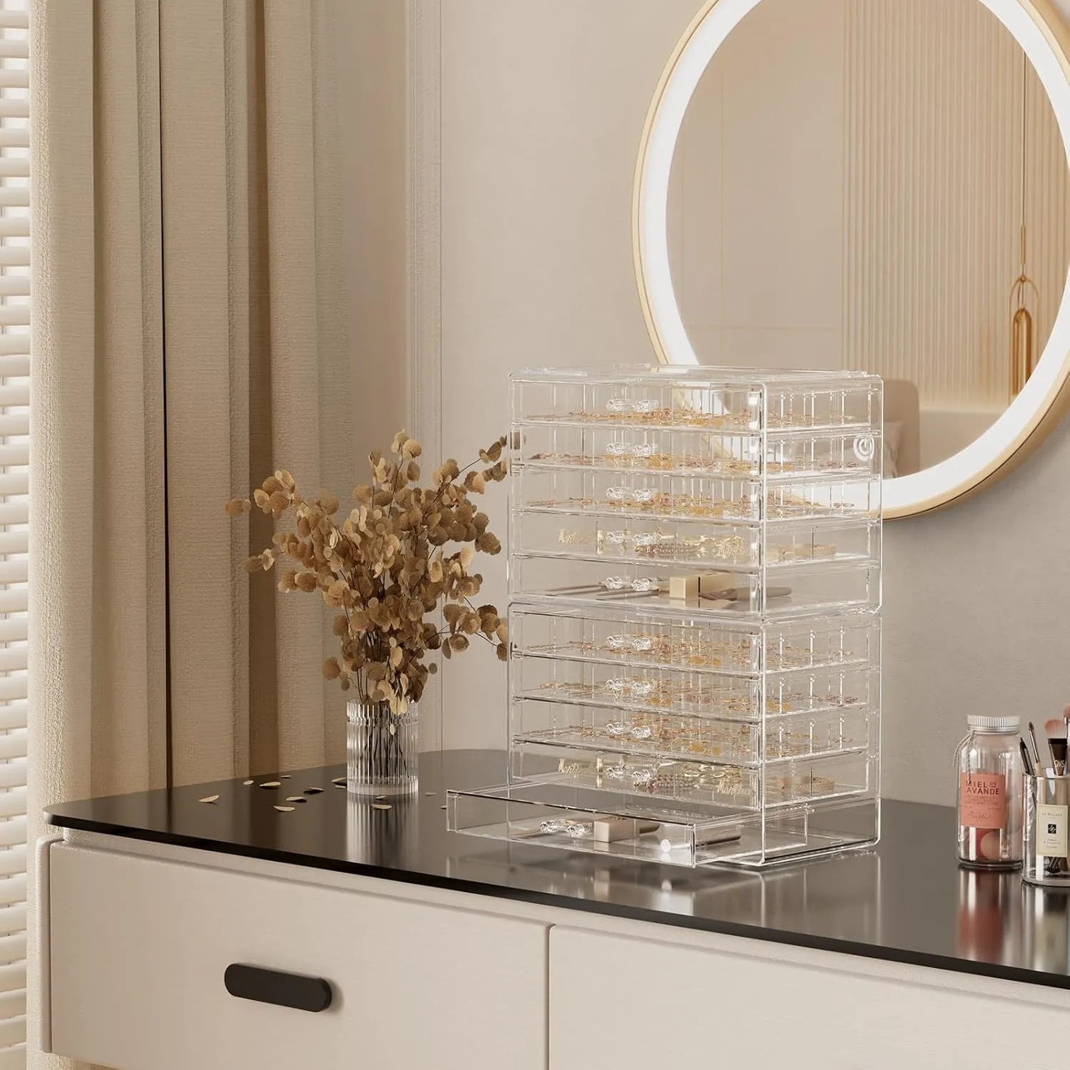 ProCase Acrylic Earrings Holder Organizer Box, Large Clear Earring Jewelry Storage Organizer Box Transparent Stackable Drawers Jewelry Display for Earrings Necklace Bracelets Rings - 10 Layers