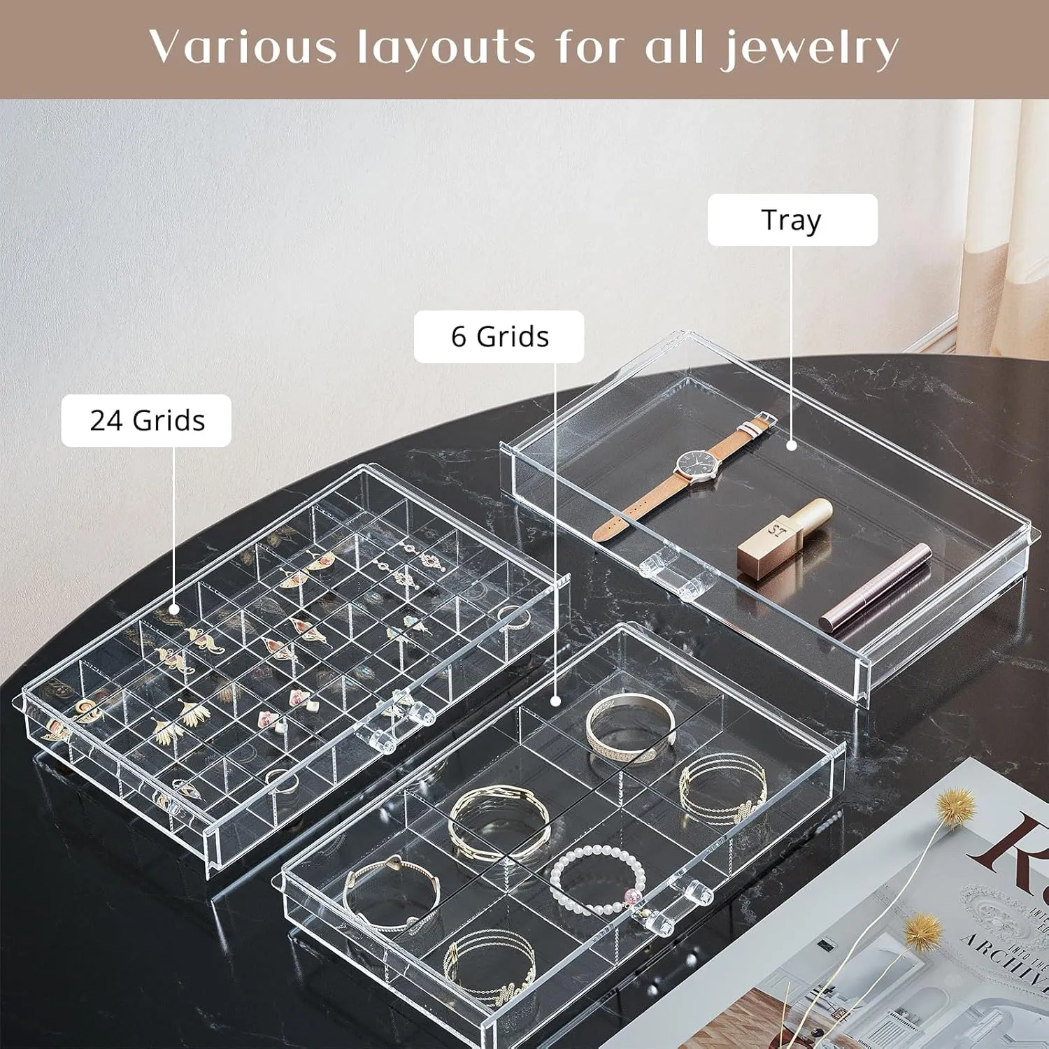 ProCase Acrylic Earrings Holder Organizer Box, Large Clear Earring Jewelry Storage Organizer Box Transparent Stackable Drawers Jewelry Display for Earrings Necklace Bracelets Rings - 10 Layers