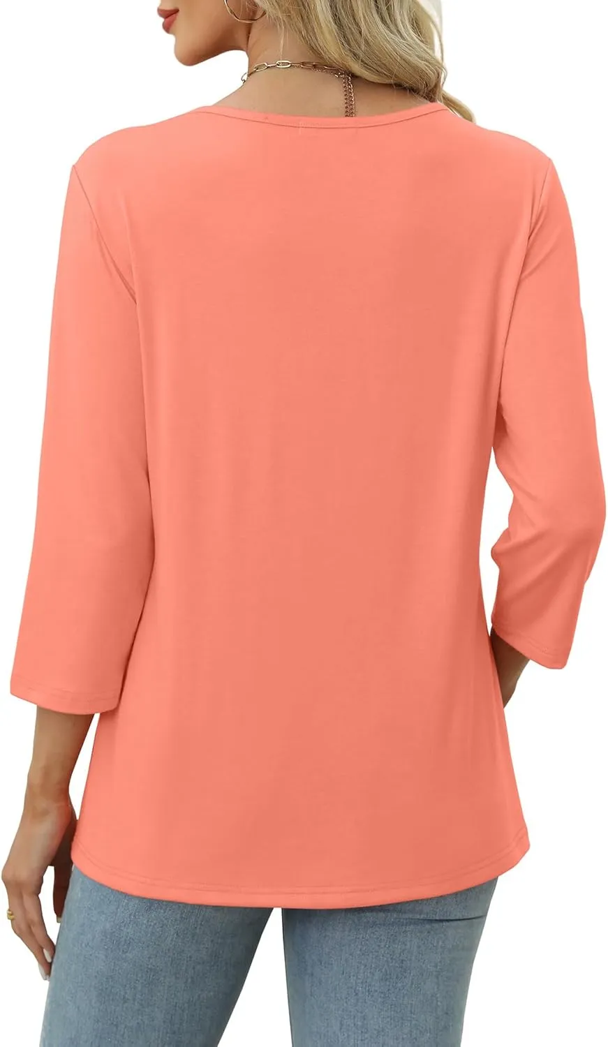 SAMPEEL V Neck Blouses for Women Dressy Casaul 3/4 Length Sleeve Womens Tops Button Down Shirts