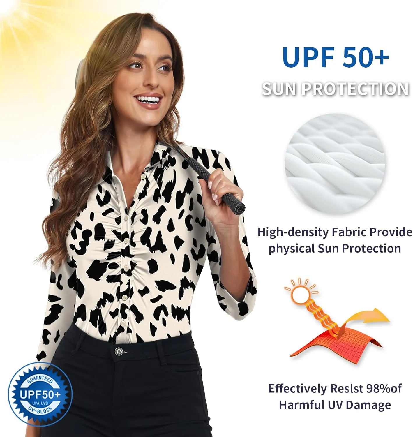 Soneven Women's 3/4 Sleeve Golf Polo Shirts V Neck Ruffle Sleeve Dressy Tops Casual Work Tunic Blouses