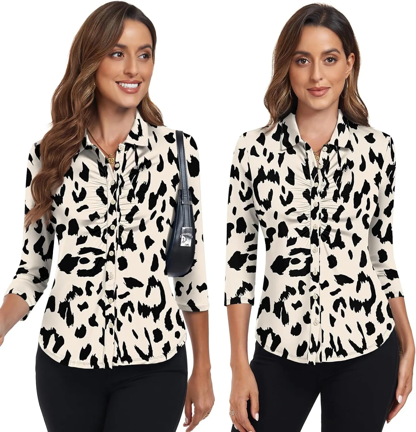 Soneven Women's 3/4 Sleeve Golf Polo Shirts V Neck Ruffle Sleeve Dressy Tops Casual Work Tunic Blouses