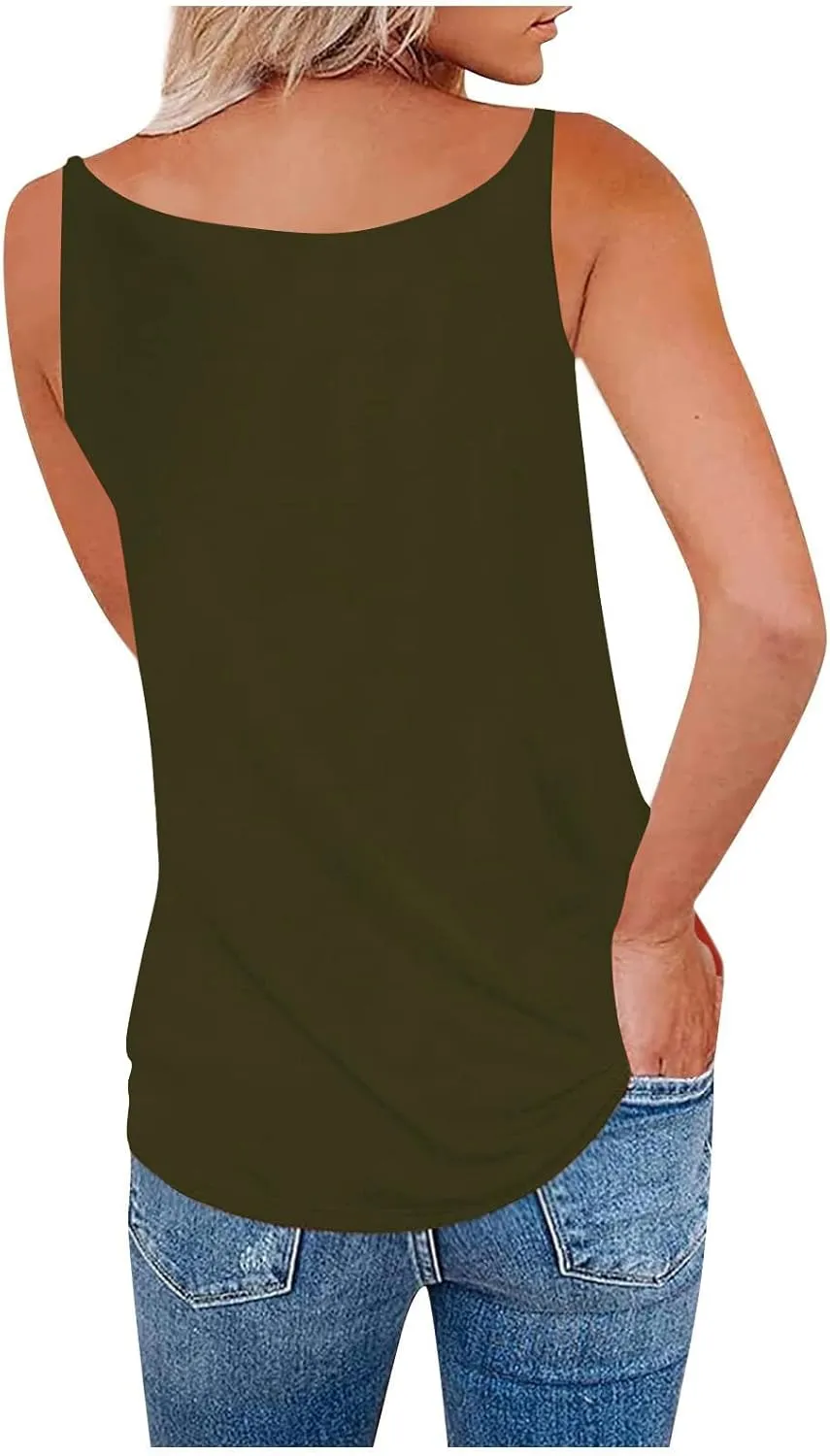Tank Top for Women Half Zip V Neck Metal Spaghetti Strap Sleeveless Shirts Loose Fit Fashion Camisole Summer Outfits
