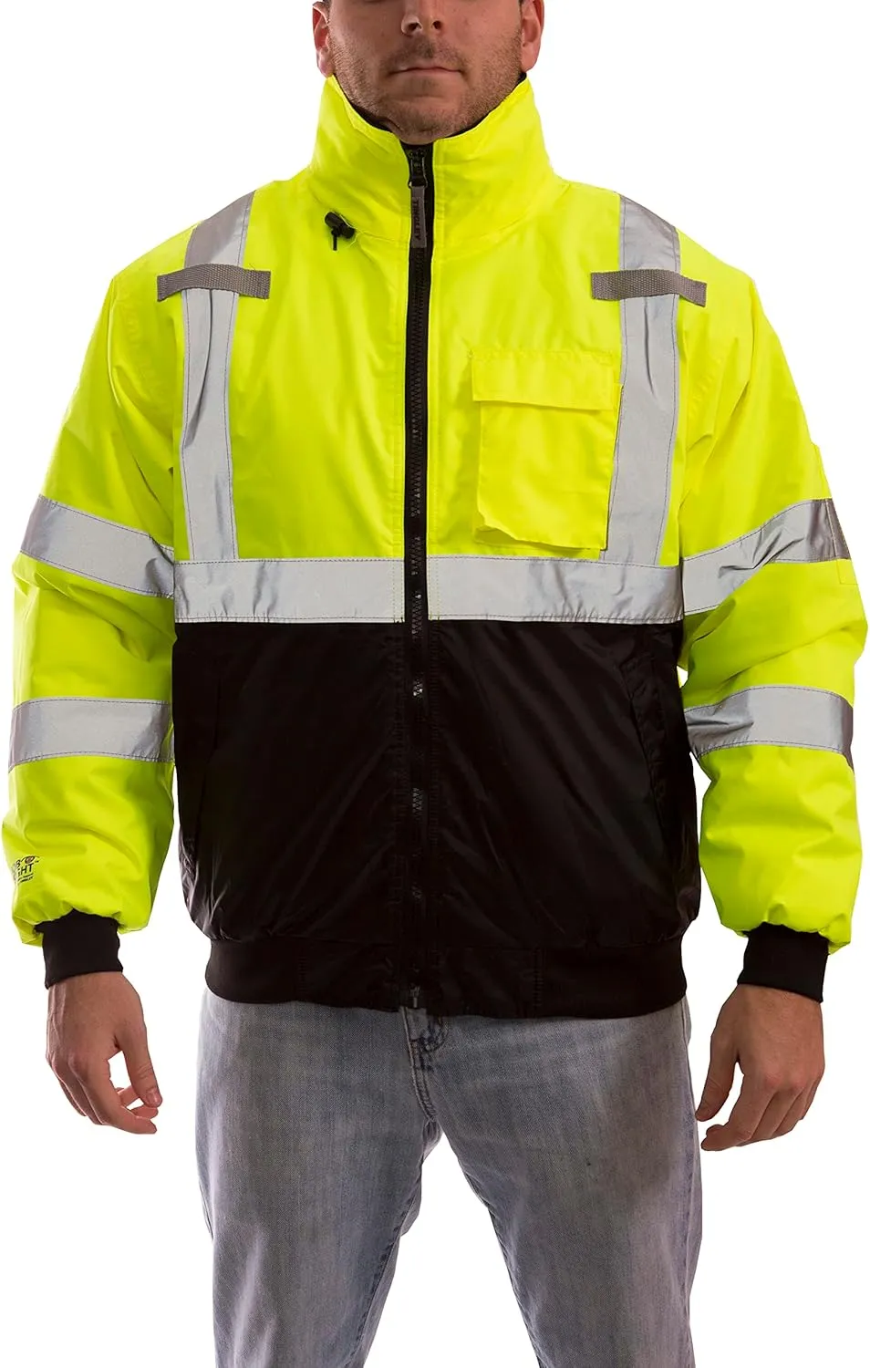 Tingley Bomber J26002 High Visibility Insulated Jacket With Attached Hood, Small, Fluorescent Yellow-Green/Black