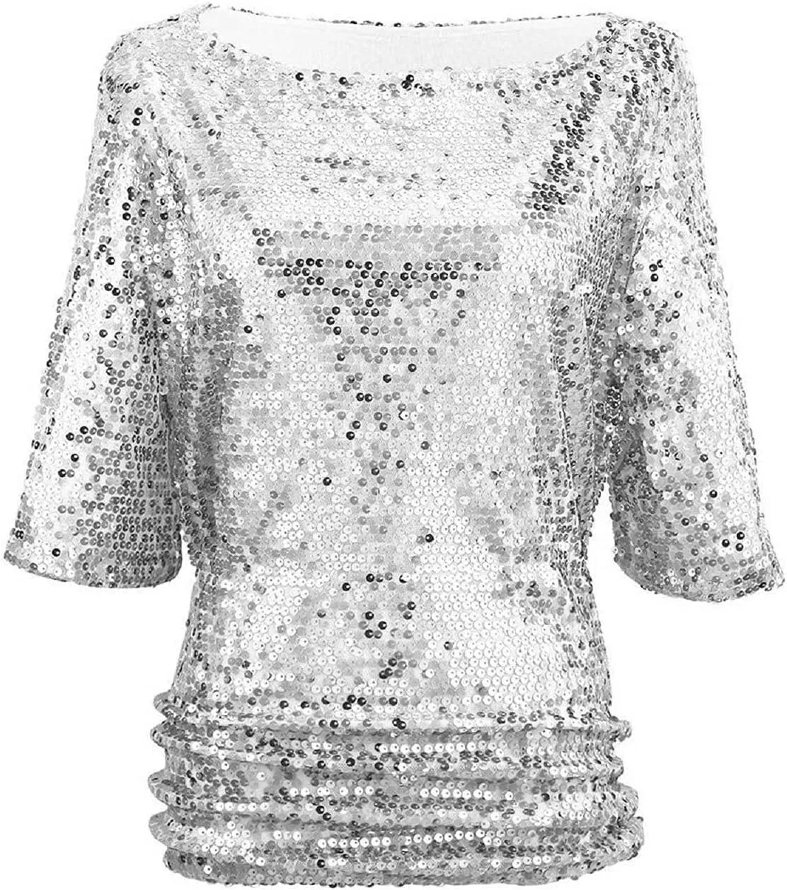 Women Sequin Sparkle Glitter Tank Cocktail Party Tops Shining T-Shirt Blouses