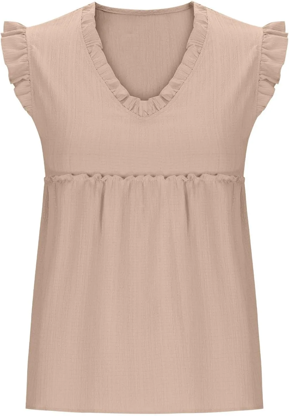 Womens Babydoll Tank Tops V Neck Ruffle Sleeve Pleated Peplum Shirts Summer Casual Boho Flutter Flowy Tank Tops