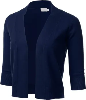 Women's Classic 3/4 Sleeve Open Front Cropped Cardigan (S-3XL)